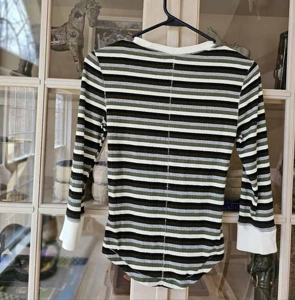 NWT Free People Good on You Army Green Stripe Round Hem Ribbed Tee Top - Picture 9 of 16